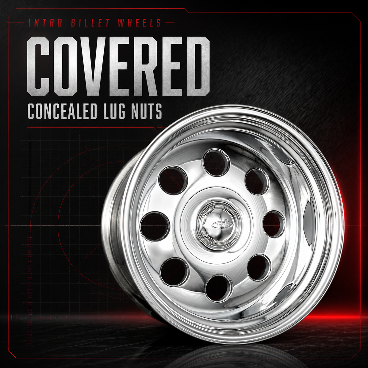 Intro Champ billet wheel with center cap concealing the lug nuts